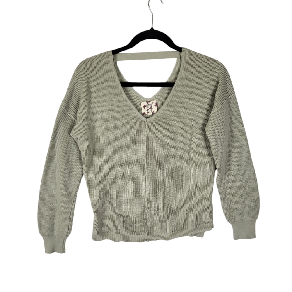 Hipper rose knitted sweater open back pull over blouse v-neck green sz M women's